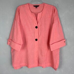 Ming Wang size XL light jacket orange linen cotton two button half sleeve